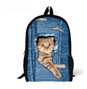 FORUDESIGNS Cat Backpack Cute 3D Animal Denim Backpacks for Children Boys Girls Casual Kids School Bag Mochila Travel Backpack - Amazitshop