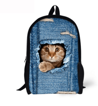 FORUDESIGNS Cat Backpack Cute 3D Animal Denim Backpacks for Children Boys Girls Casual Kids School Bag Mochila Travel Backpack - Amazitshop