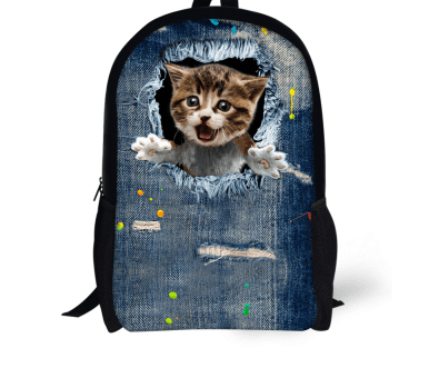 FORUDESIGNS Cat Backpack Cute 3D Animal Denim Backpacks for Children Boys Girls Casual Kids School Bag Mochila Travel Backpack - Amazitshop