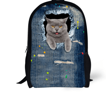 FORUDESIGNS Cat Backpack Cute 3D Animal Denim Backpacks for Children Boys Girls Casual Kids School Bag Mochila Travel Backpack - Amazitshop