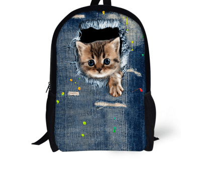 FORUDESIGNS Cat Backpack Cute 3D Animal Denim Backpacks for Children Boys Girls Casual Kids School Bag Mochila Travel Backpack - Amazitshop