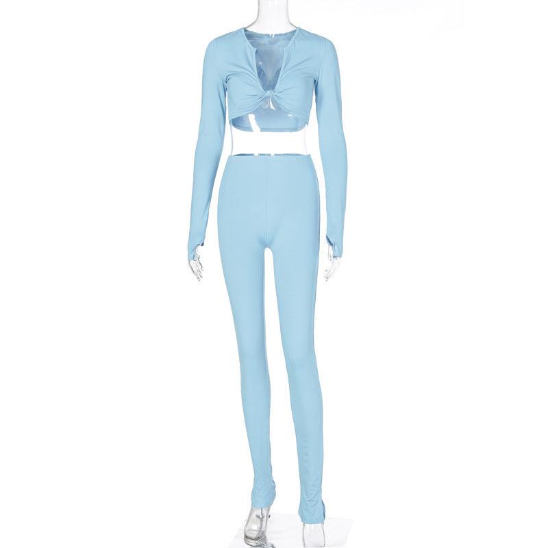 FQLWL Casual Summer 2 Two Piece Set Women Pink Outfit Long Sleeve Crop Top Leggings Women Joggers Matching Sets Ladies Tracksuit - Amazitshop