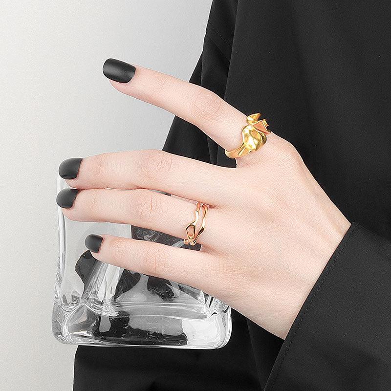 Freeform Irregular Double Layered Curve Ring - Amazitshop