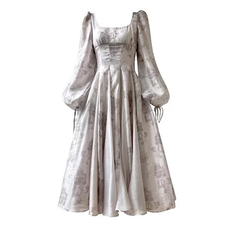 French Square Collar Printing Dress Women - Amazitshop