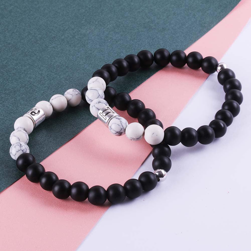Frosted Black Agate White Turquoise Couple Bracelets For Men And Women Beads Bracelets 12 Constellation Bead Bracelets - Amazitshop