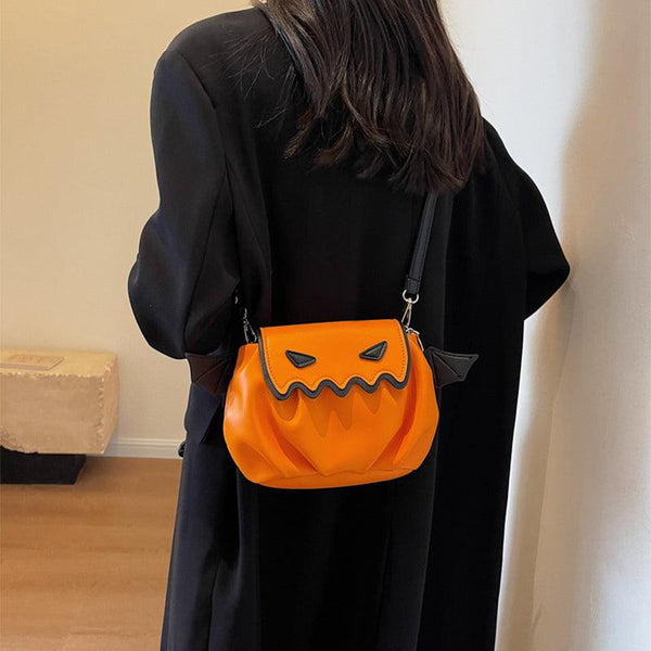 Funny Crossbody Bag Halloween Pumpkin Cartoon Shoulder Bags With Small Wings Personalized Creative Female Handbag - Amazitshop