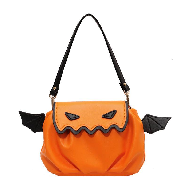 Funny Crossbody Bag Halloween Pumpkin Cartoon Shoulder Bags With Small Wings Personalized Creative Female Handbag - Amazitshop