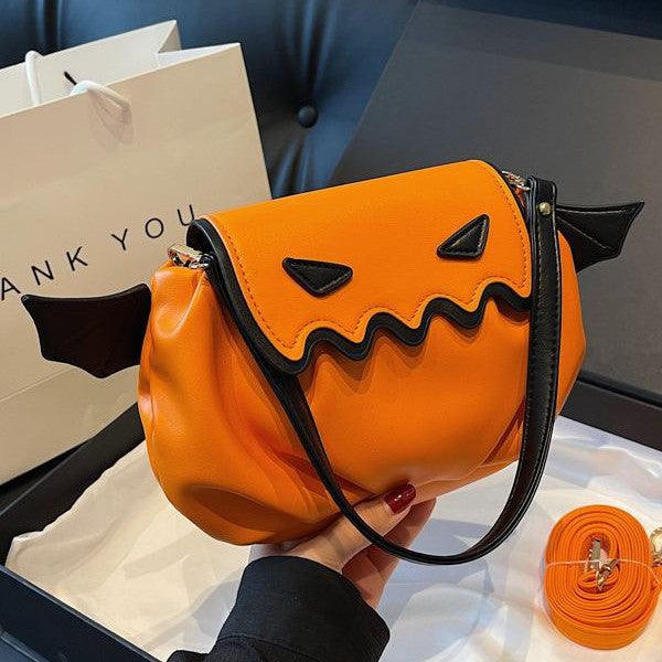 Funny Crossbody Bag Halloween Pumpkin Cartoon Shoulder Bags With Small Wings Personalized Creative Female Handbag - Amazitshop