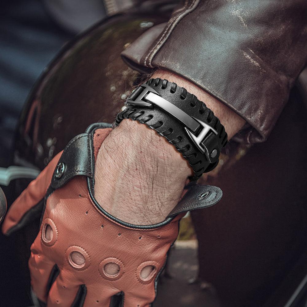 Genuine Leather Macrame Bracelet Braided For Men Jewelry Leather Punk Accessories PU Adjustable Bracelet - Amazitshop