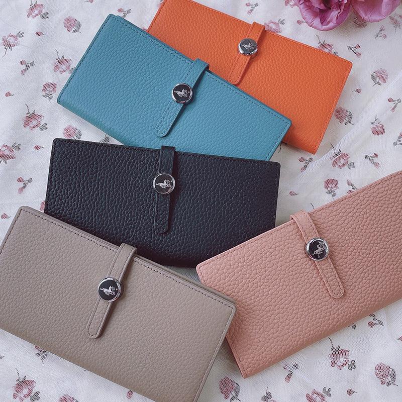 Genuine Leather Women Wallets Luxury Long Hasp Lychee Pattern Coin Purses - Amazitshop