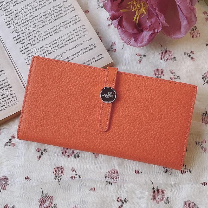 Genuine Leather Women Wallets Luxury Long Hasp Lychee Pattern Coin Purses - Amazitshop