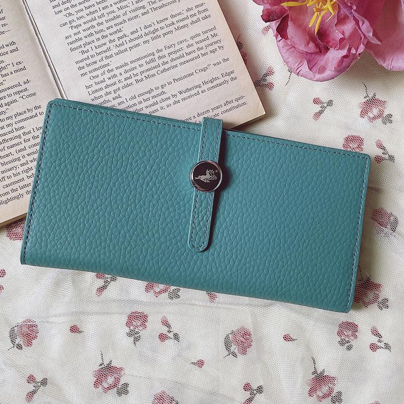 Genuine Leather Women Wallets Luxury Long Hasp Lychee Pattern Coin Purses - Amazitshop