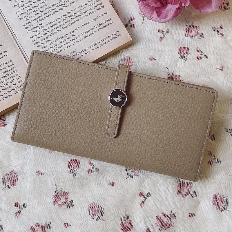 Genuine Leather Women Wallets Luxury Long Hasp Lychee Pattern Coin Purses - Amazitshop
