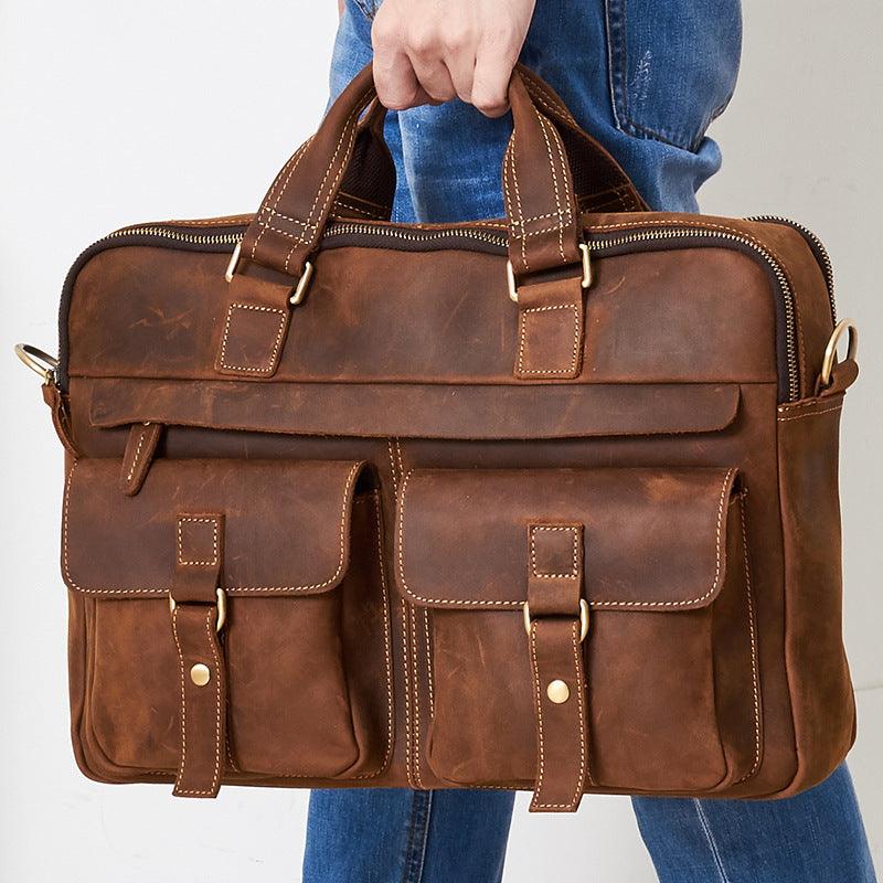 Genuine men\'s bags retro men\'s business bags briefcase cowhide oblique Bag 15.6 inch Laptop Bag - Amazitshop