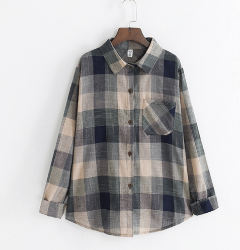 Girl Cotton Blouses Long Sleeve Plaid Blouse - Amazitshop