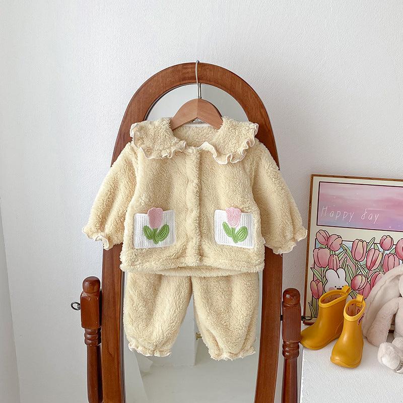 Girls' Autumn And Winter Thickened Velvet Home Clothes Warm Pajamas Set - Amazitshop