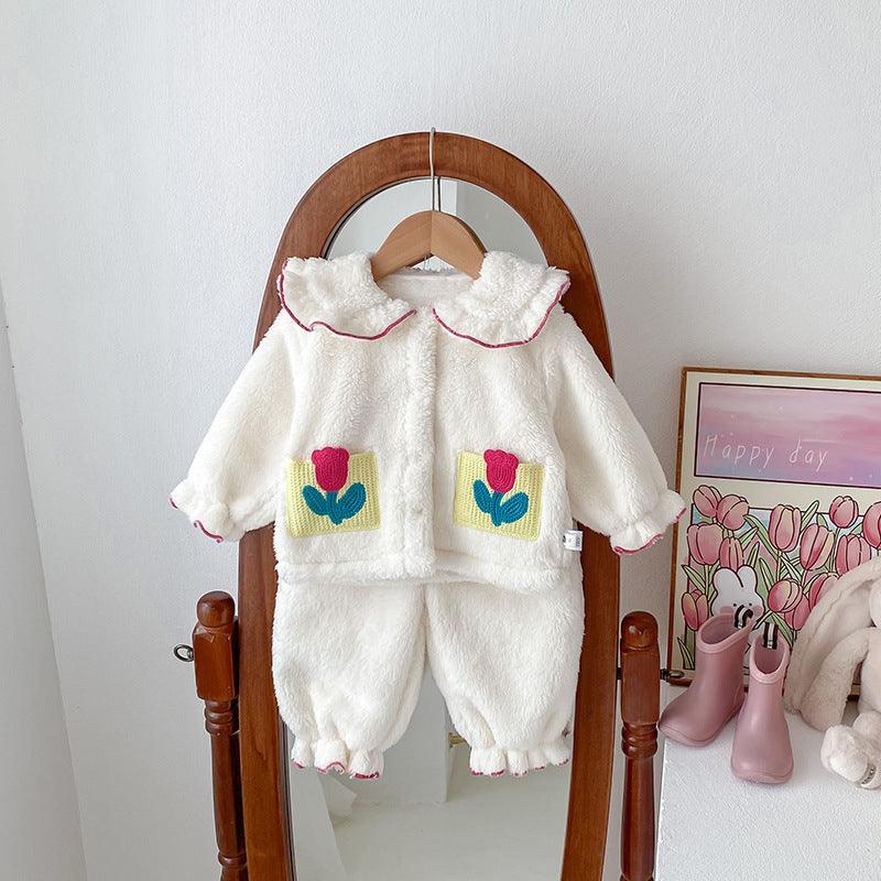 Girls' Autumn And Winter Thickened Velvet Home Clothes Warm Pajamas Set - Amazitshop