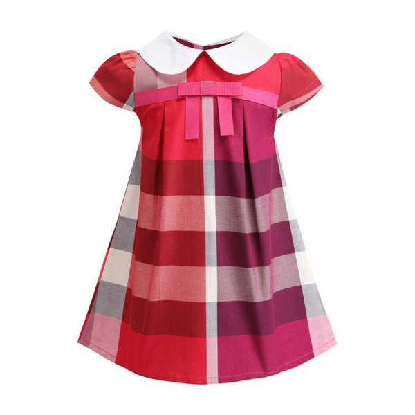Girls' Baby Dresses, Cotton Children's Dresses, Children's Baby Girls' Plaid Short - sleeved Skirts - Amazitshop