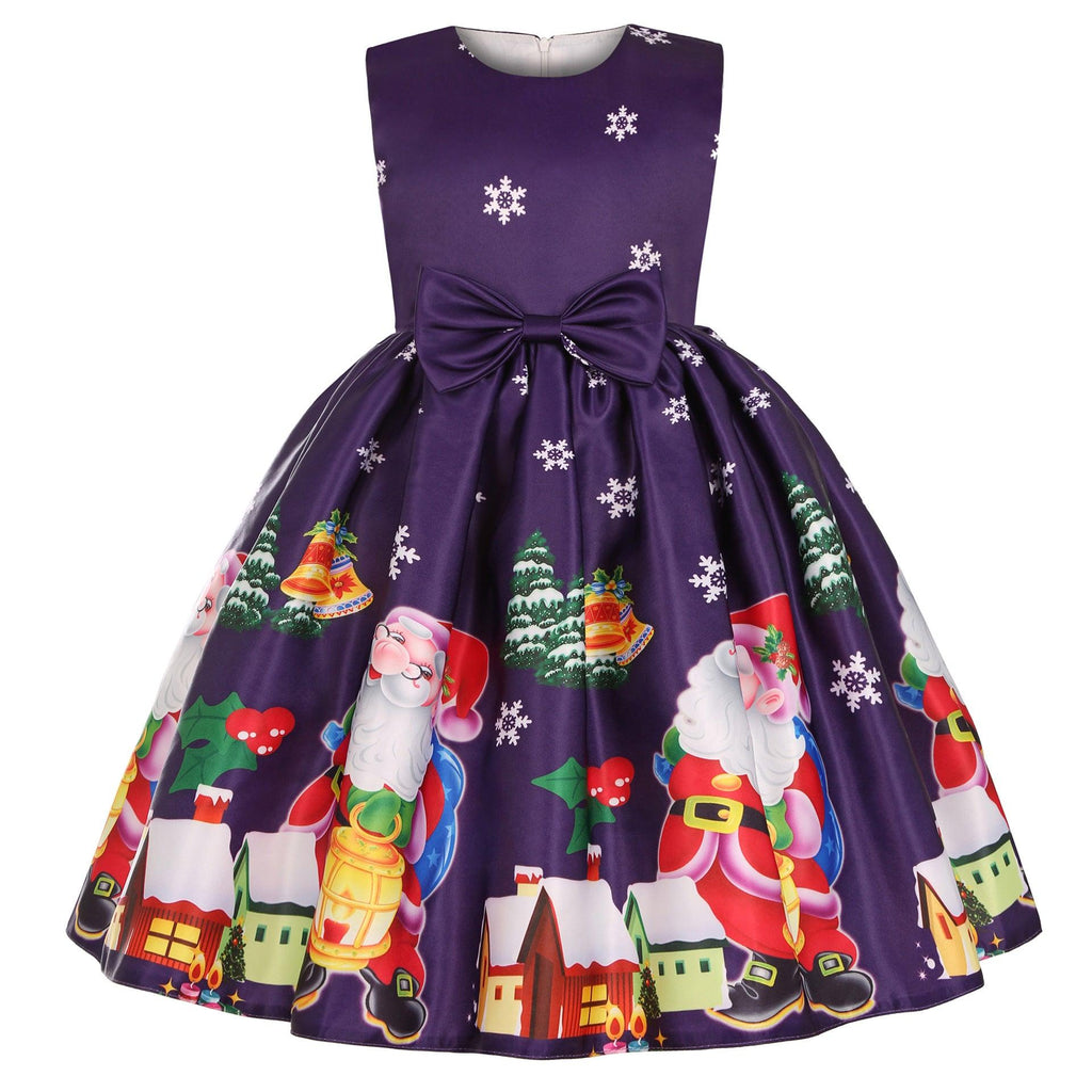 Girls' Cartoon Printed Bow Dress - Amazitshop