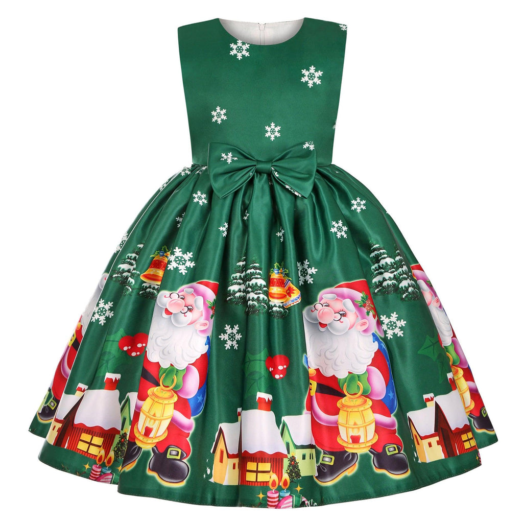 Girls' Cartoon Printed Bow Dress - Amazitshop