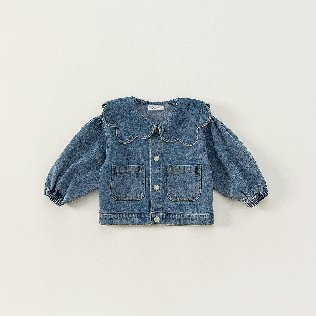 Girl's Denim Jacket Tops Western Style Doll Collar - Amazitshop