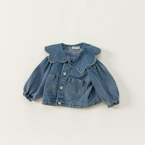 Girl's Denim Jacket Tops Western Style Doll Collar - Amazitshop