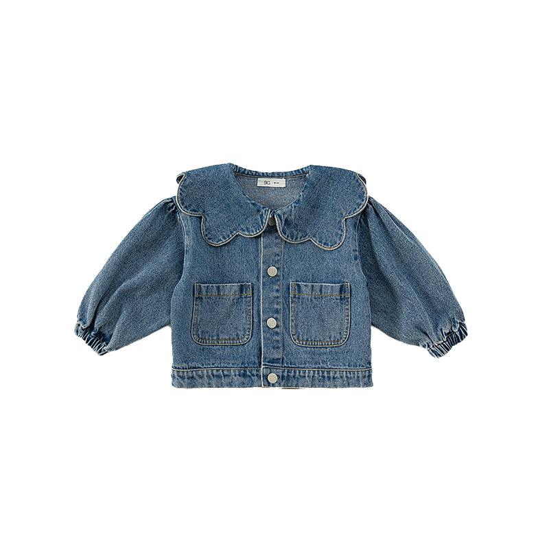 Girl's Denim Jacket Tops Western Style Doll Collar - Amazitshop
