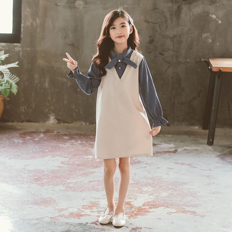 Girls' Dresses Big Children's Fake Two Fashionable Western Styles - Amazitshop
