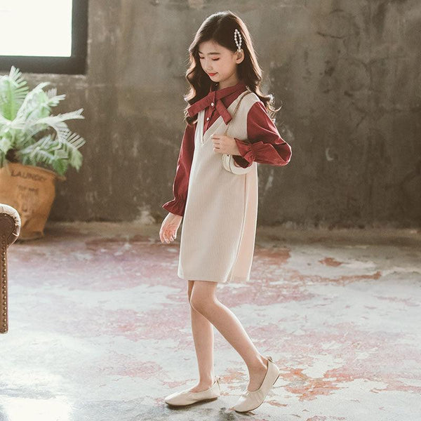 Girls' Dresses Big Children's Fake Two Fashionable Western Styles - Amazitshop