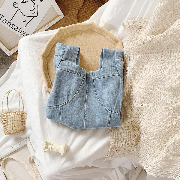 Girls' Dresses Fashion Square Collar Denim Skirt - Amazitshop