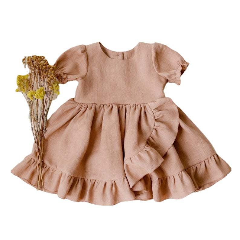 Girls' Dresses, Princess Dresses, Cotton And Linen Short - sleeved Ruffles - Amazitshop