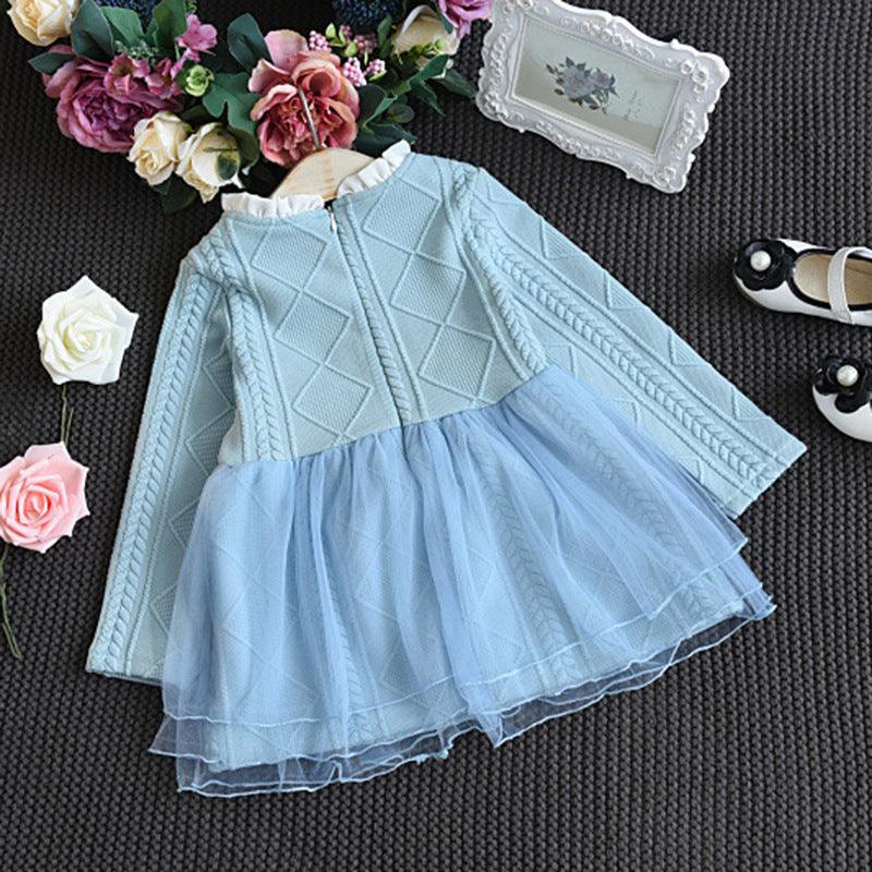 Girls' Dresses With Long Sleeves Splicing Mesh Tulle Tutu - Amazitshop