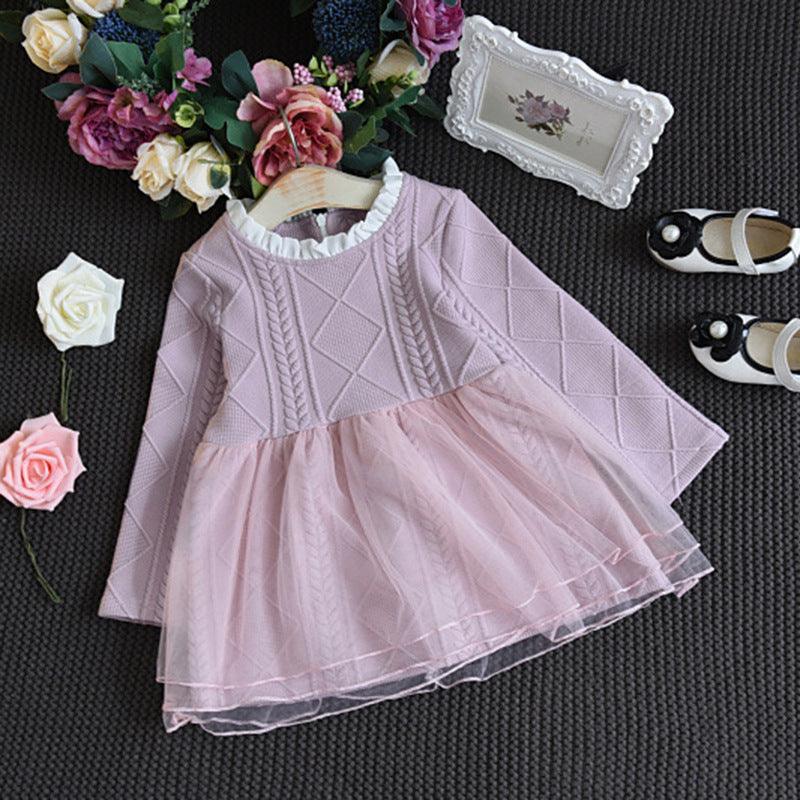 Girls' Dresses With Long Sleeves Splicing Mesh Tulle Tutu - Amazitshop
