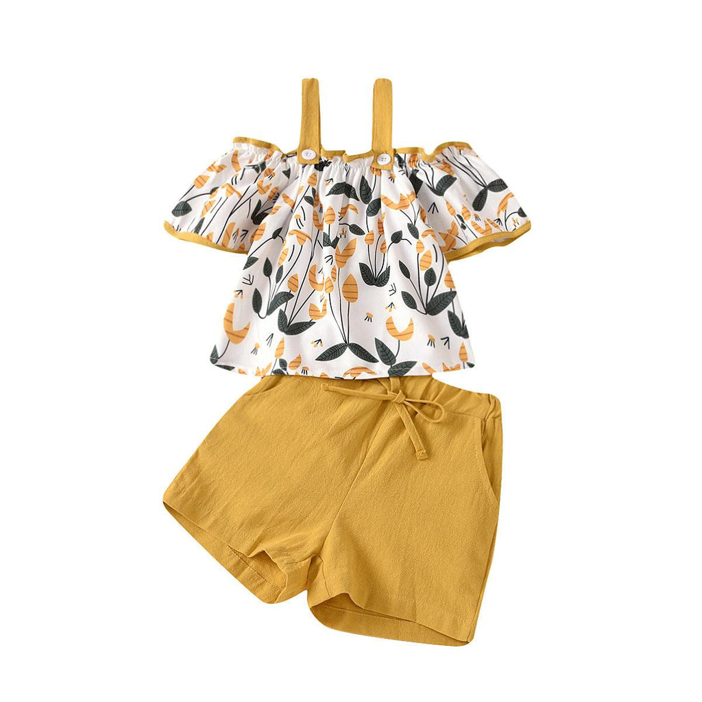 Girls floral sling top shorts two - piece suit - Amazitshop
