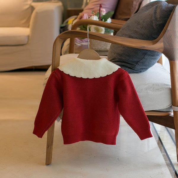 Girls' Lapel Flower Cardigan Sweater - Amazitshop