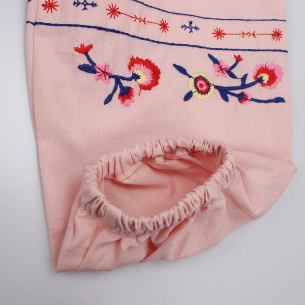 Girls' Long Sleeve Embroidery Tie - neck Tassel Dress - Amazitshop