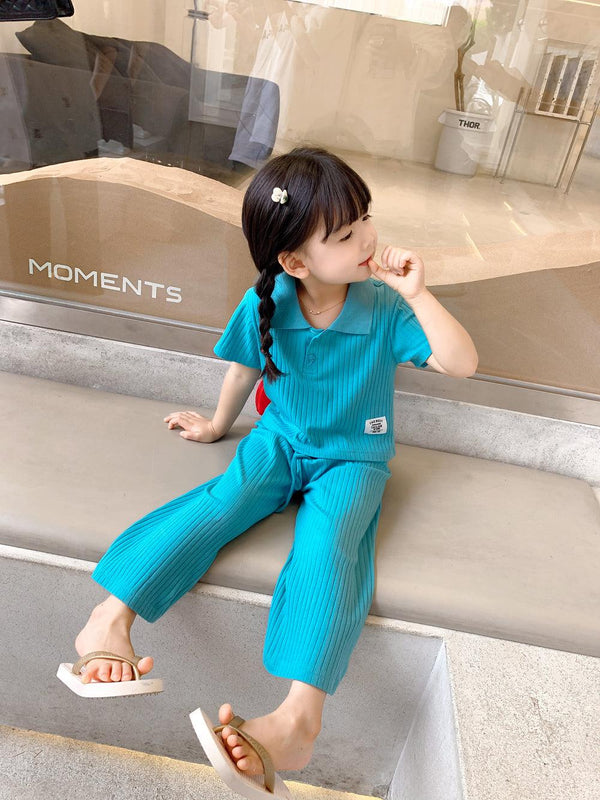 Girls Outfit Threaded Cotton T-Shirt - Amazitshop