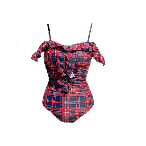 Girls plaid one - shoulder one - piece swimsuit women - Amazitshop