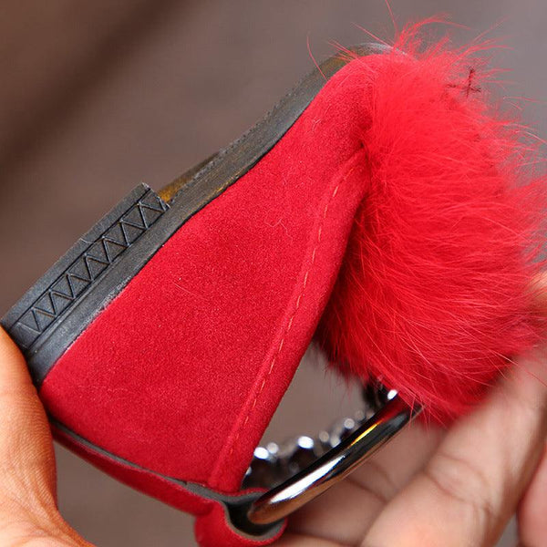Girls' Princess Shoes With Flat Bow And Fur - Amazitshop