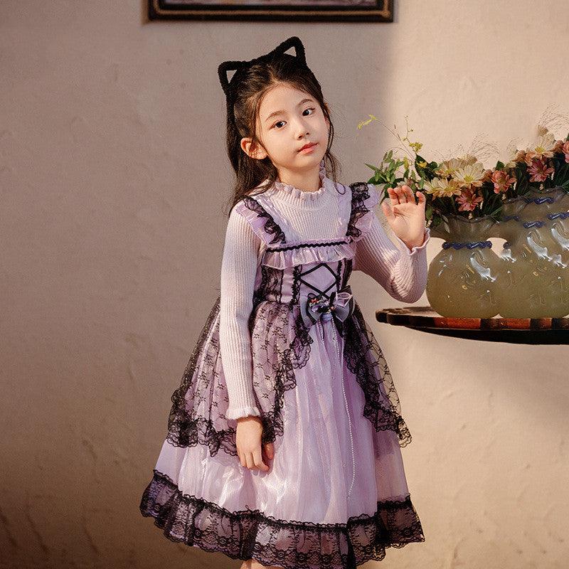Girls Purple Long Sleeve Dress - Amazitshop