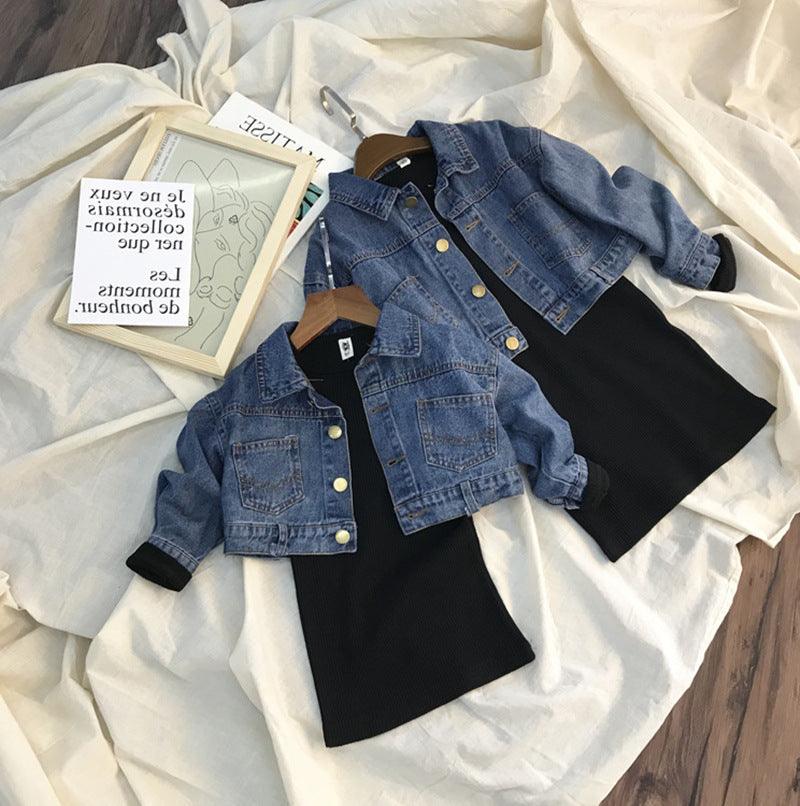 Girls Set Denim Jacket Coat Plus Dress - Amazitshop