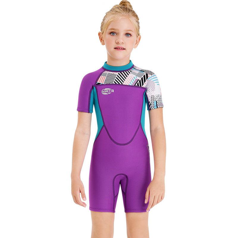 Girls Snorkeling, Surfing, Sunscreen And Cold - Proof Autumn And Winter Short - Sleeved Swimwear - Amazitshop