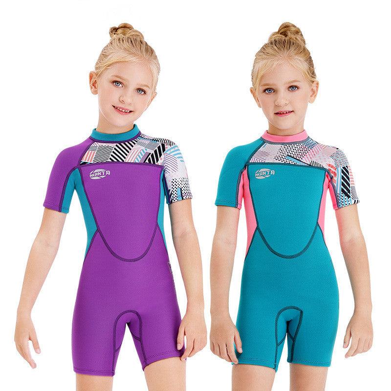 Girls Snorkeling, Surfing, Sunscreen And Cold - Proof Autumn And Winter Short - Sleeved Swimwear - Amazitshop
