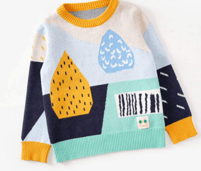 Girls' Sweaters, Cotton Color - blocking, Boys' Western Style Baby Pullovers - Amazitshop