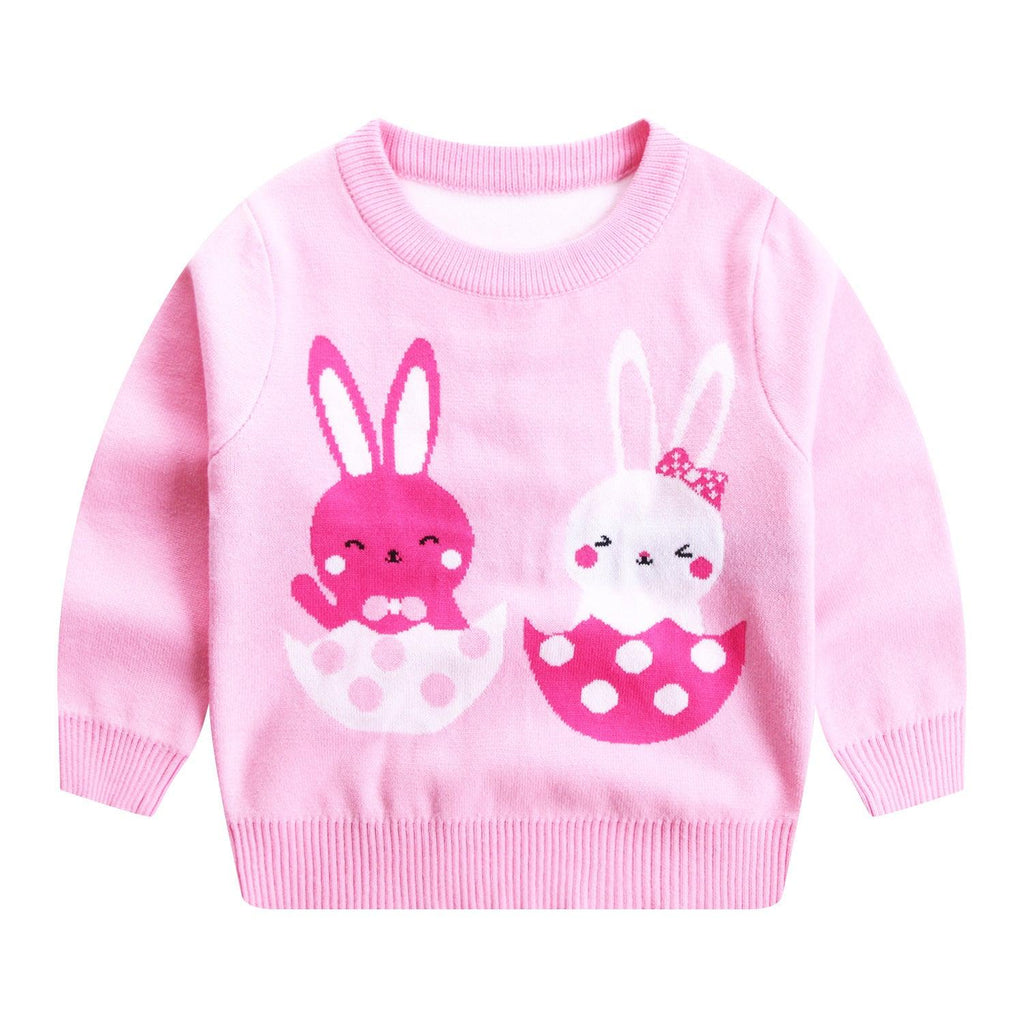 Girls' Sweaters Two Rabbits Round Neck Cotton Double Layer Warm - Amazitshop