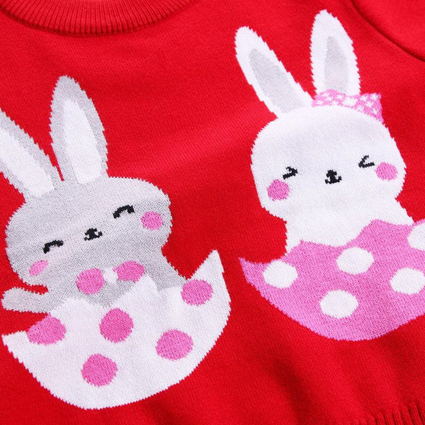 Girls' Sweaters Two Rabbits Round Neck Cotton Double Layer Warm - Amazitshop