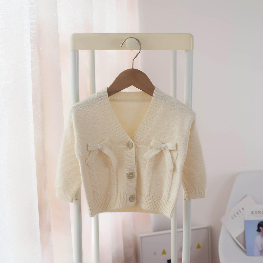 Girls V - Neck Bow Knot Kids Cardigan Kids Sweater - Amazitshop