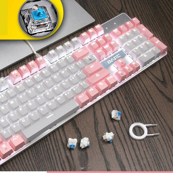Girly pink mechanical keyboard 104 keys green axis black axis red axis wired - Amazitshop