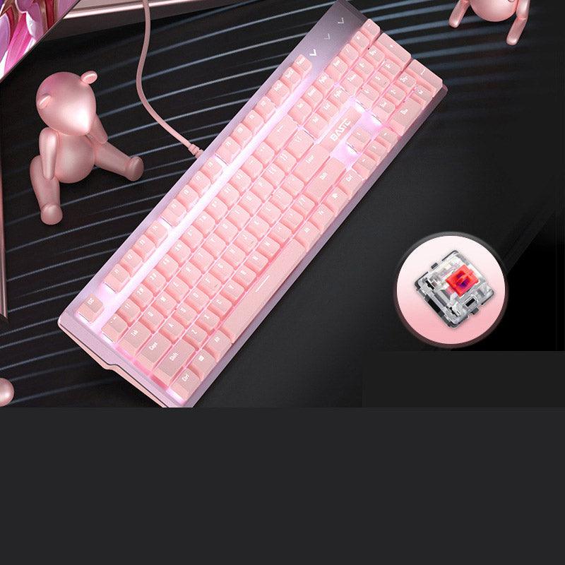 Girly pink mechanical keyboard 104 keys green axis black axis red axis wired - Amazitshop