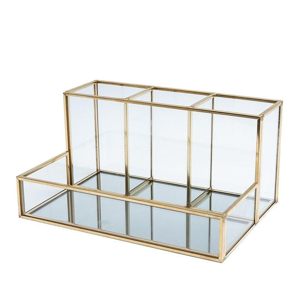 Glass Makeup Organizer Bathroom Cosmetic Organizer With Golden - Amazitshop